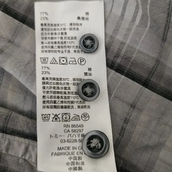 Tommy Bahama Gray Plaid Silk Cotton Blend Long Sleeve Button Up Shirt Men's XL - Picture 13 of 14